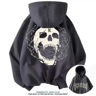 【 M-8XL 】Men Oversized Skull Print Hoodie Gothic Streetwear Long Sleeve Casual Top