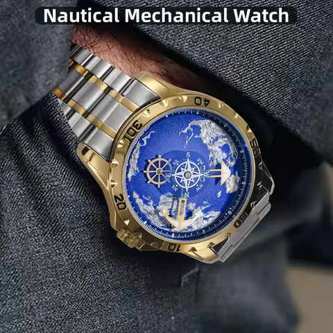 GLENAW Design New Men Watches Nautical Series Traveler Stainless Steel Glowing Waterproof Mechanical