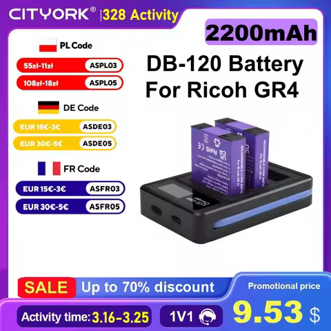 CITYORK 2200mAh DB-120 Battery For Ricoh GR IV GRIV GR4 ,With TYPE-C Port LCD 3-Slots Battery Charge