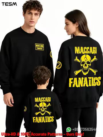 TESM Maccabi Fanatics Skull Crossbones Print Crewneck Sweatshirt Family Matching Outfits Men Women K