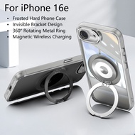 For iPhone 16e 16E 16 e Case 360º Rotating Metal Ring Holder Magnetic Hard Phone Cover Casing For iP