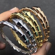 厚金高版本彈簧滿鑽蛇形手鐲 18玫瑰金開口蛇骨手環（平行進口）（快遞送貨上門）