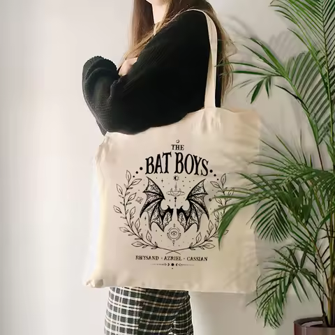 Vintage Bat Boys ACOTAR Print Canvas Tote Bag, Reusable Travel Shopping Shoulder Bag for Women