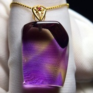 紫黃晶隨形 天然紫黃晶隨形冰糖塊鎖骨鏈吊墜 18k金扣頭 精