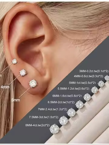 10K Solid Gold Round 4-Prong Diamond Stud Earrings, Lab-Grown Diamond 1CT D VVS2, White Gold 18K Gol