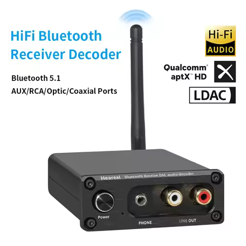 Heareal L3 Bluetooth 5.1 Receiver Audio QCC5125 HiFi LDAC/aptX HD Bluetooth Adapter with AUX/RCA/Opt