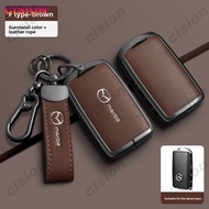 Genuine Leather Zinc Alloy Smart Keyless Remote Car Key Fob Case Holder Chain Cover 360° Protector S
