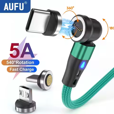 AUFU 5A Magnetic Cable 540 Rotate Fast Charging Magnetic USB Type C Cable For iPhone 14 Samsung Xiao