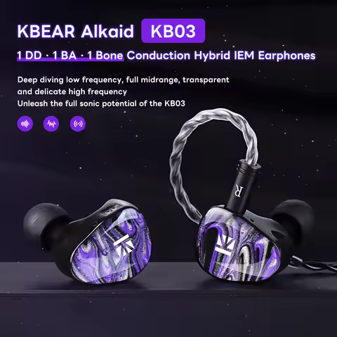 KBEAR KB03 Bone Conduction & DD & BA Hybrid Earphones 3D printed HIFI Bass Earbuds Metal Monitor Hea
