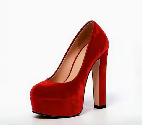 Red Velvet Solid Round Toe Platform Block Heels Pumps Fashion Woman Shallow Slip On High Heel Shoes 