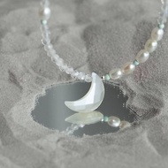 盛滿月光 - 銀月光石月亮珍珠拉長石項鏈鎖骨鏈