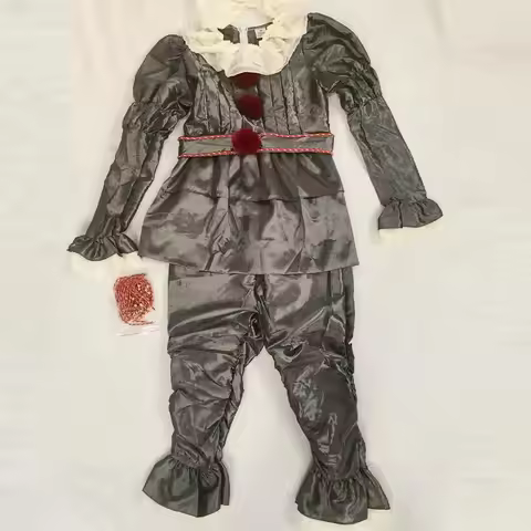 Sky05 Pennywise Cosplay Costume Adult/Kids Clown Revival COS Terror Horro Clothing Set for Halloween