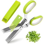 X-Chef Multipurpose 5 Blade Herb Scissors | Kitchen Herb Shears Herb Cutter with Safety Cover and Cl
