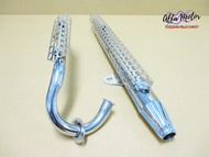 EXHAUST MUFFLER &amp; HEADER CHROME PIPE SET Fit For HONDA C50 C65 C70 #ท่อไอเสีย ท่อยก พร้อมคอท่อ ชุบโครเมี่ยม