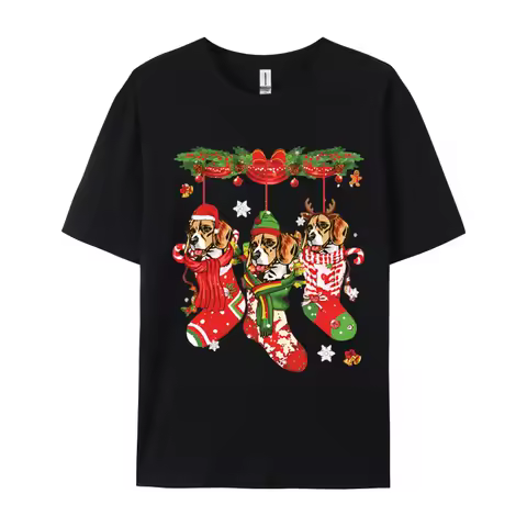 Funny Beagle Christmas Socks Dog T-shirt Men's T Shirt Christmas Tee Shirt Male Tshirt T-Shirt Cotto