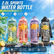[ Shopcom ] 2000ml Reminder Water Bottle With Straw Scale Big Bottle 2 Liter Gym Bottle Sport Water 