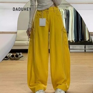 DaDuHey 2025 New Harem Tappered Sickle Yellow Machete Cargo Jeans Female