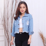 Women's Jeans Jacket Crop Ripped Pockets Model/Women's Denim Jacket/Women's Levis Jacket Crop