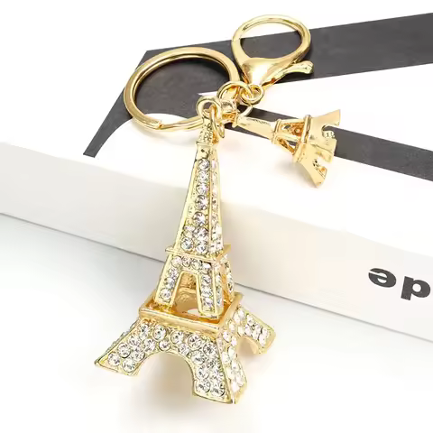Refined Eiffel Tower Styling Rhinestones Keychain Keys Bag Trendy Pendant Car Interior Alloy Key Rin