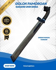 Golok pamoroan ukir singa anti gompal dan anti meleot bahan bajaper pb 30cm hande cor duralium