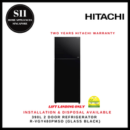 HITACHI R-VGY480PMSO 390L 2 DOOR REFRIGERATOR (GLASS BLACK) - 2 YEARS MANUFACTURER  WARRANTY