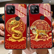 Case for REALME C12, C15, C25, C25S, C21Y, C25Y tempered glass back, 12 zodiac animal print CNY 2026