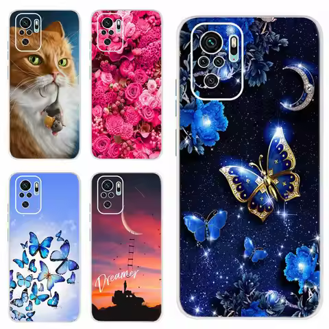 Cute Butterfly Cat Painted Cover For Xiaomi Redmi Note 10 Case Note 10S Soft Slim Fundas For Xiaomi 