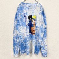 古著火影忍者疾風傳佐助長袖紮染印花T卹，淺藍色，尺寸2XL