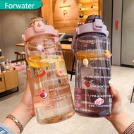 💦READY STOCK💦2000ml with reminder time Water Bottle Tumbler with straw scale big bottle 2Liter 2litre gym bottle sport BPA Free