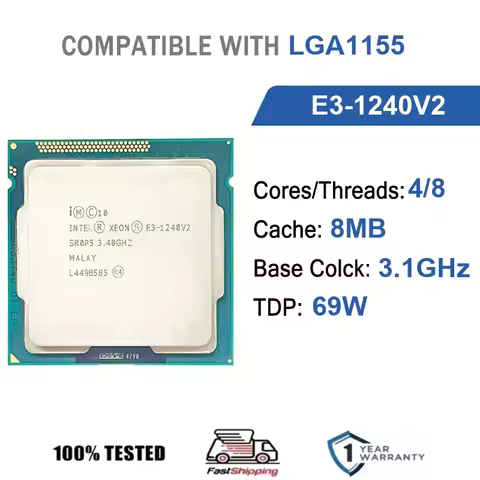 Intel Xeon E3-1240V2 4 Core 8 Thread 3.1GHz 69W 8MB Cache 22nm LGA1155 SR0PF DDR3 1600 MHz Ivy Bridg