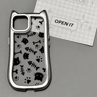 1pc Personalized Silver-Plated Cat Fishbone Phone Case Suitable For I Phone 15 Pro Max, I Phone 14 P