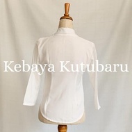Loewes Atasan Kebaya Kutu Baru Modern Linen Look Katun Jepang Premium Lengan Panjang 3/4 Warna Putih