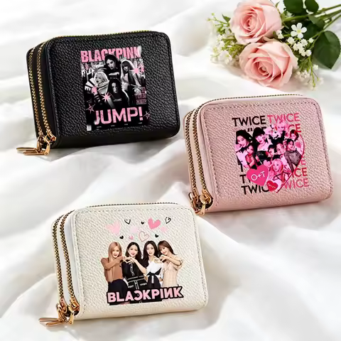 Kpop Blackpink High Quality Money Bag for Women Pink Band Cartoon Printed Wallets Female Portable Fa