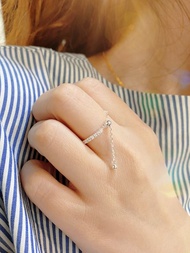 925純銀 純銀鋯石鏈條戒指 豬鼻 可調式戒指 閃亮氣質