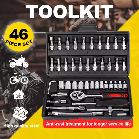46pcs Car Repair Tool Kit Ratchet Torque Wrench Spanner Screwdriver Socket Set Combo Tools Kit Bicyc