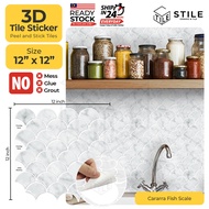 Carrara Fish Scale 3D Tiles Sticker Kitchen Bathroom Wall Tiles Sticker Self Adhesive Backsplash Clever Mosaic 12x12" 30x30cm Mosaic Self Adhesive Wallpaper Sticker PVC 3D Waterproof Oilproof Ceramic Tiles Stickers DIY Home Decor Kitchen Bathroom Toilet