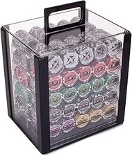 Brybelly Poker Chips 1000 Chips Set with Acrylic Case - Heavyweight 14g Poker Chips Set with 10 Remo