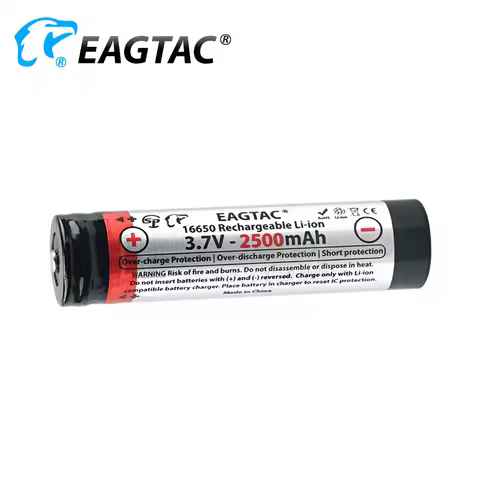 EAGTAC Protected 16650 2500mAh 3.7V Rechargeable Li-ion Battery (10A Protection) Button Top SKU3165 