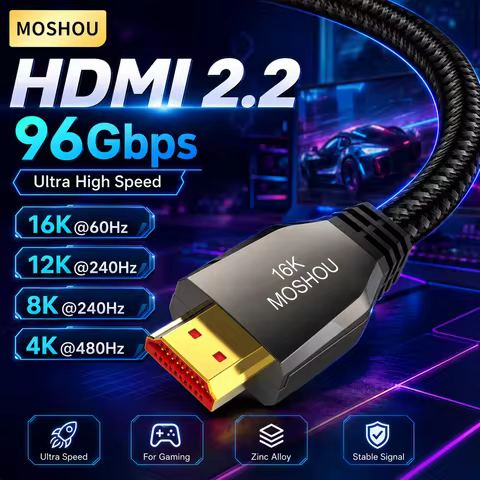 16K HDMI 2.2 Cable 96Gbps Ultra High Speed Braided Cord EARC HDR10+ HDCP2.3&2.3 Anti-Flicker Anti-Fr