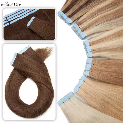 S-noilite 20pcs Tape In Hair Extensions Human Hair 2.5g Mega Hair Straight Natural Hair Seamless Inv