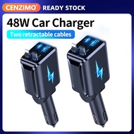 Car Charger 4 in 1 48W Fast Charging Retractable Car Charger IOS dan Type-c Adjustable Angle For iPh