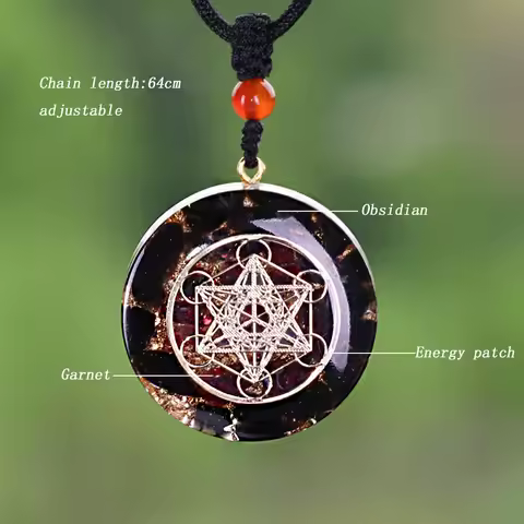 Orgonite Metatron Cube Pendant Necklace Obsidian Healing Energy Crystal Sacred Geometry Necklace Yog