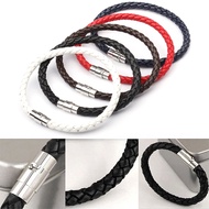 Simple Design Men's Leather Bracelet Multicolor Stainless Steel Button Bangle Women Men Wristbands Valentine's Day Jewelry Gift