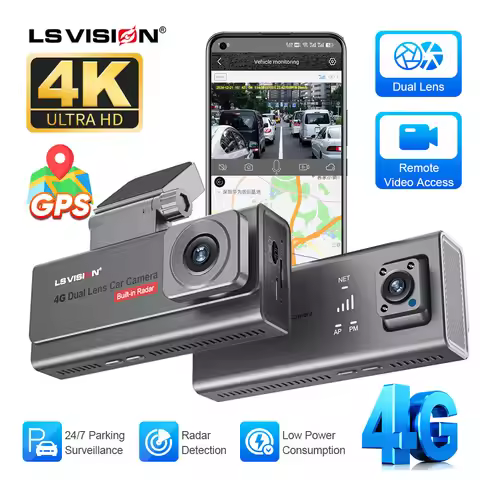 LS VISION 4K 4G Car Surveillance Camera Dual Lens Dashcam Radar Detection All Round 24/7 Parking Mon