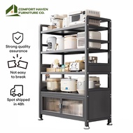 Comfort Haven Furniture Co. Kitchen Rack with Cabinet Multifunctional Storage Rack Shelf with Doors