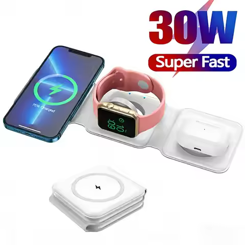 3 in 1 Magnetic Wireless Charger Pad for iPhone 16 15 14 13 Pro Max Apple Watch 9 8 AirPods Chargers