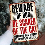 CIFbuy Vintage Beware of Dog Metal Sign Rustic Cat Warning Wall Decor Funny Home Bar Garage Art