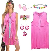 XonyiCos Hippie Costume Women's Vest Set 60s 70s Outfit Women's Disco Fringe Vest, Fancy Dress Costu