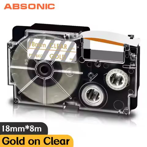 1pk Gold on Clear 18mm Ribbon Printer Compatible Casio Label Tape XR 18XG Label Maker for Casio KL82