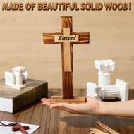 Christian Wood Cross With Stand Table Decor Handmade Crucifix Wall Hanging for Religious Gift Altar